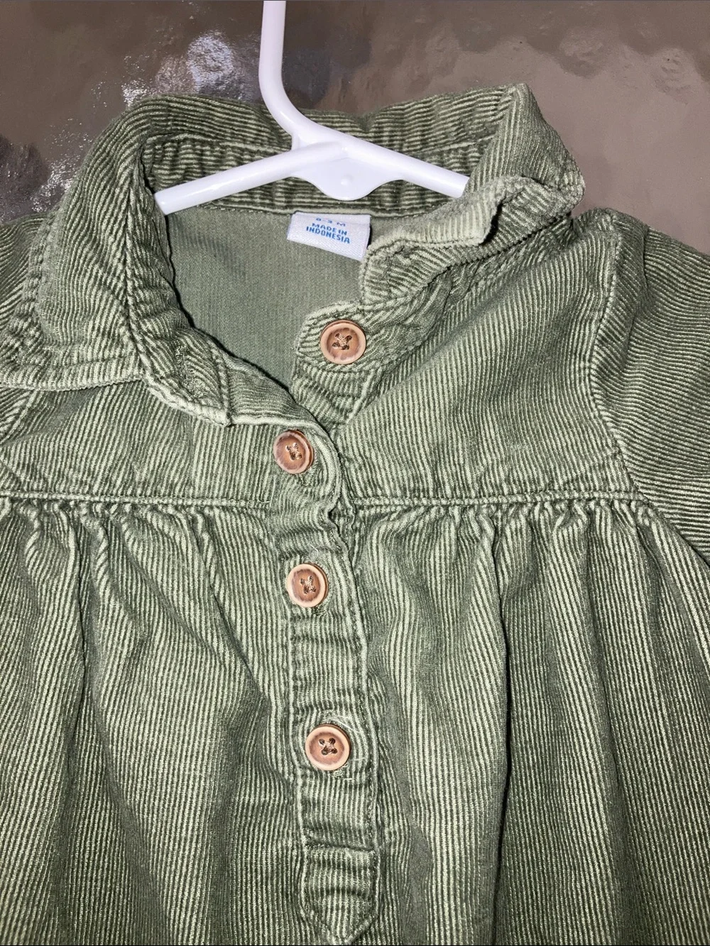 Old Navy Baby 0-3M Olive Green Corduroy Button-Front Shirt Dress